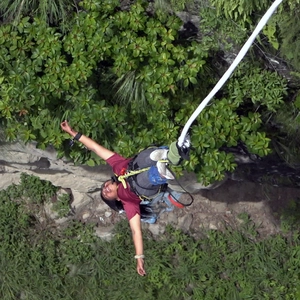 brave girl Bimala doing bungee jumping from The Last Resort Nepal